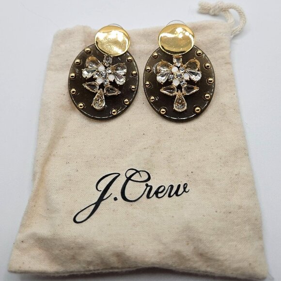 J Crew Earrings Brown Lucite Crystal Shield Drop Statement Preppy Party - Picture 7 of 7